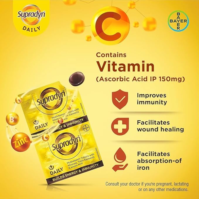 Supradyn Daily Multivitamin Tablets (150 Tablets) for Men &amp Women with Essential Zinc 12 Vitamins 5 Trace Elements for Daily Immunity &amp Energy
