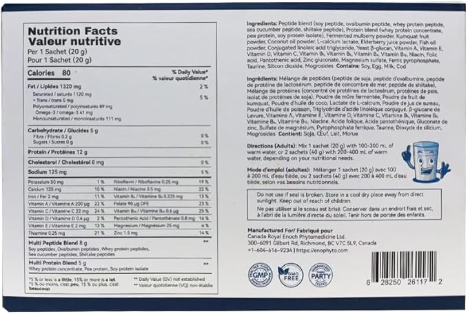 Multi-Peptide Powder 5 Small-Molecule Protein Peptides: Soy Ovalbumin Whey Sea Cucumber and Shiitake Peptides100% Absorption 62% Protein Omega 3 &amp6 Vitamins &amp Minerals (5 Boxes)