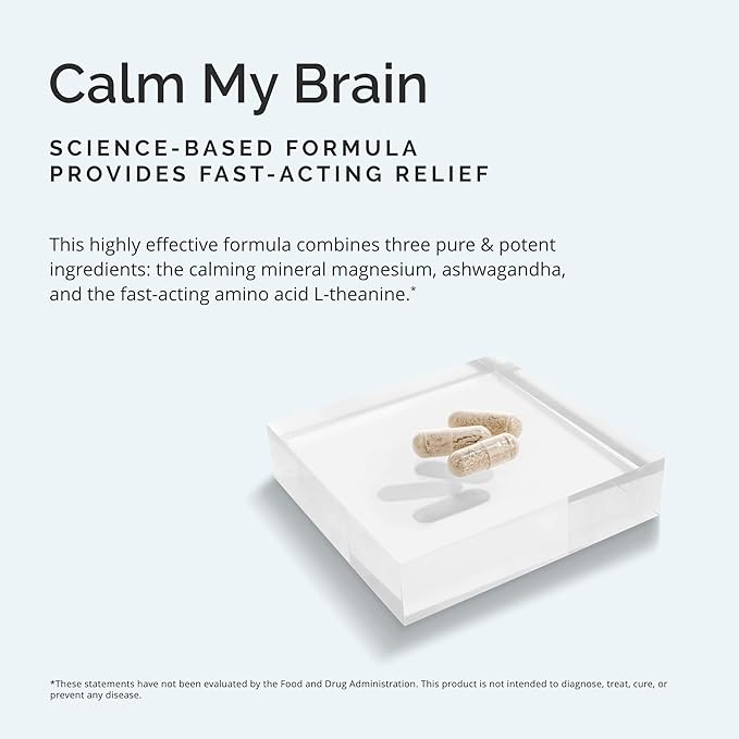 BRAINMD Dr Amen Calm My Brain - 90 Vegan Capsules - Fast-Acting Formula with Magnesium Ashwagandha &amp L-Theanine - 30 Servings