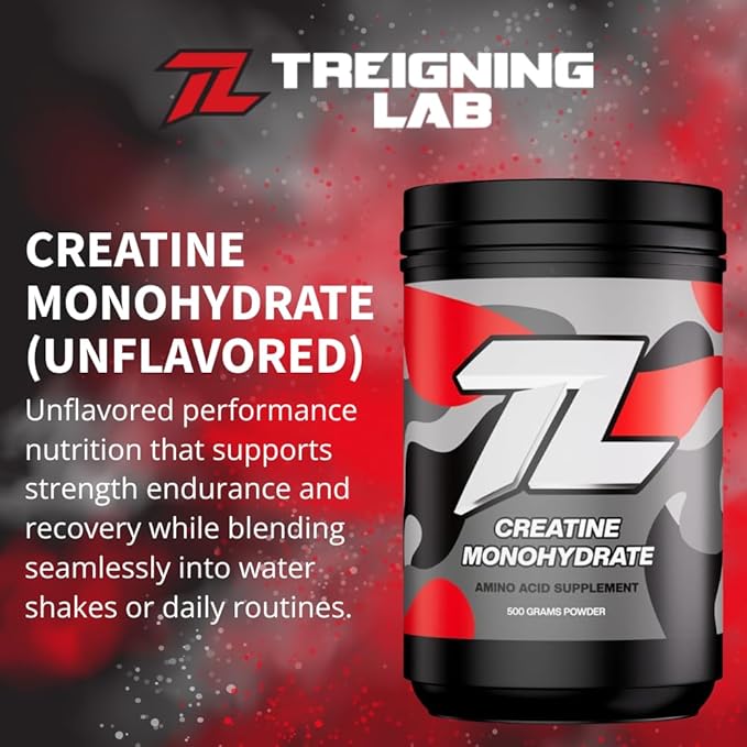 Treigning Lab Creatine Monohydrate Micronized Powder 500g Muscle Building Supplement for Strength Recovery &amp Performance Unflavored 5g per Serving 100 Servings