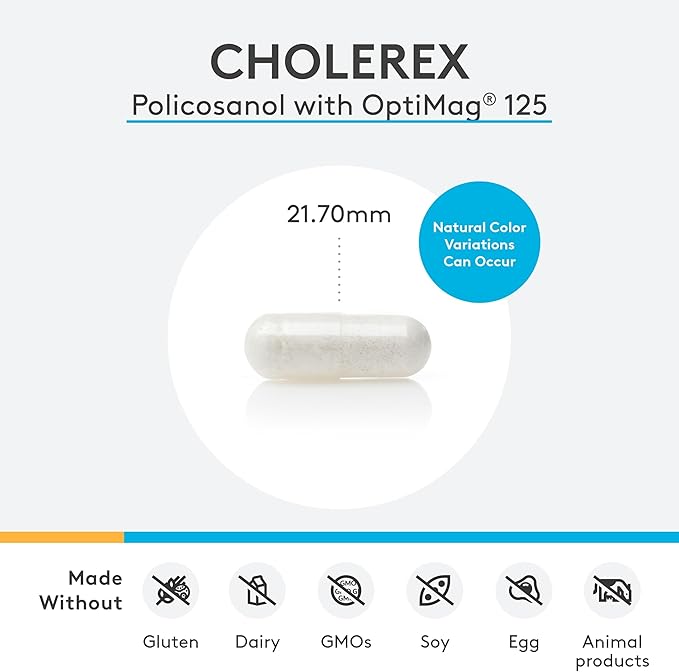 XYMOGEN CholeRex - Policosanol with Magnesium Chelates - Blood Lipid &amp Cardiovascular Support - Vegan &amp Gluten-Free - 60 Capsules