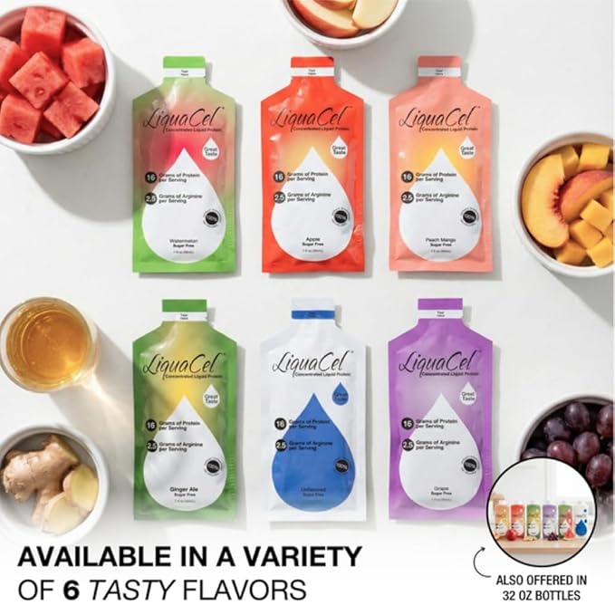LiquaCel Concentrated Liquid Protein Ginger-Ale Flavor 16g Hydrolyzed Collagen Protein and 2.5g Arginine Per Single-Serving Packet Sugar &amp Gluten Free 1fl oz Packets 100ct Case