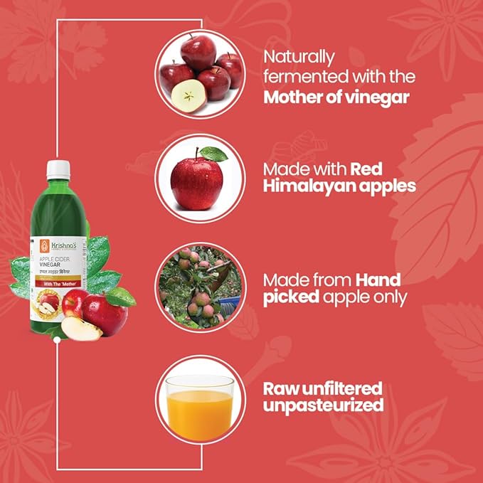 KRISHNA'S HERBAL &amp AYURVEDA Apple Cider Vinegar 1000 MlRawUnfilteredUnpasteurizedWith The Mother 1 l (Pack of 1) Standard