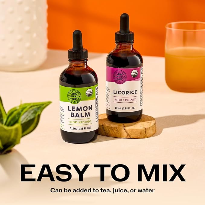 Vimergy GLP-1 Digestive Kit* – Lemon Balm (115ml) + Licorice (115ml) – Digestive + Stress Support – Organic Vegan Kosher – Fast-Absorbing Liquid Extracts – Herbal Tea Companion for GLP-1 Users