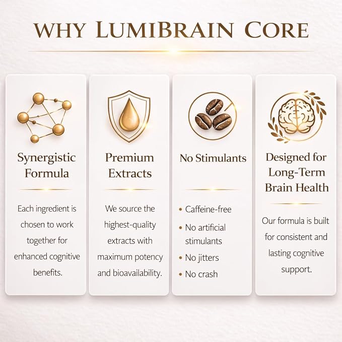 LumiBrain™ CORE Brain Supplement for Memory and Focus Caffeine-Free Nootropic for Brain Energy 90 Capsules