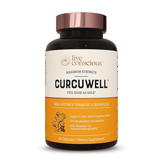 Live Conscious CurcuWell - Curcumin and Boswellia Blend | Maximum Strength Joint Body and Cognitive Support - 30 Day Supply