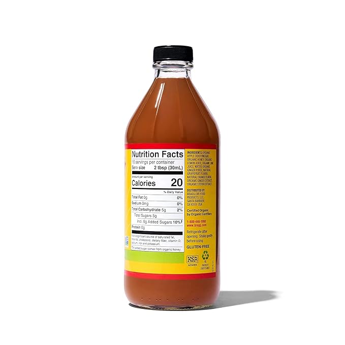 Bragg Organic Apple Cider Vinegar With the Mother 128 ounce and Bragg Organic Citrus Ginger Enhanced Vinegar Drink 16 ounce Bundle