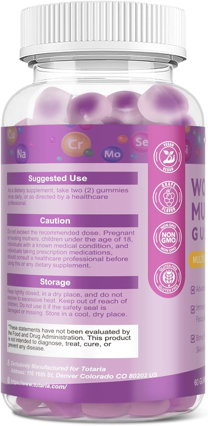 Totaria Calcium Magnesium Zinc Gummies &amp Women's Multivitamin Gummies (Grape Flavor) Bundle