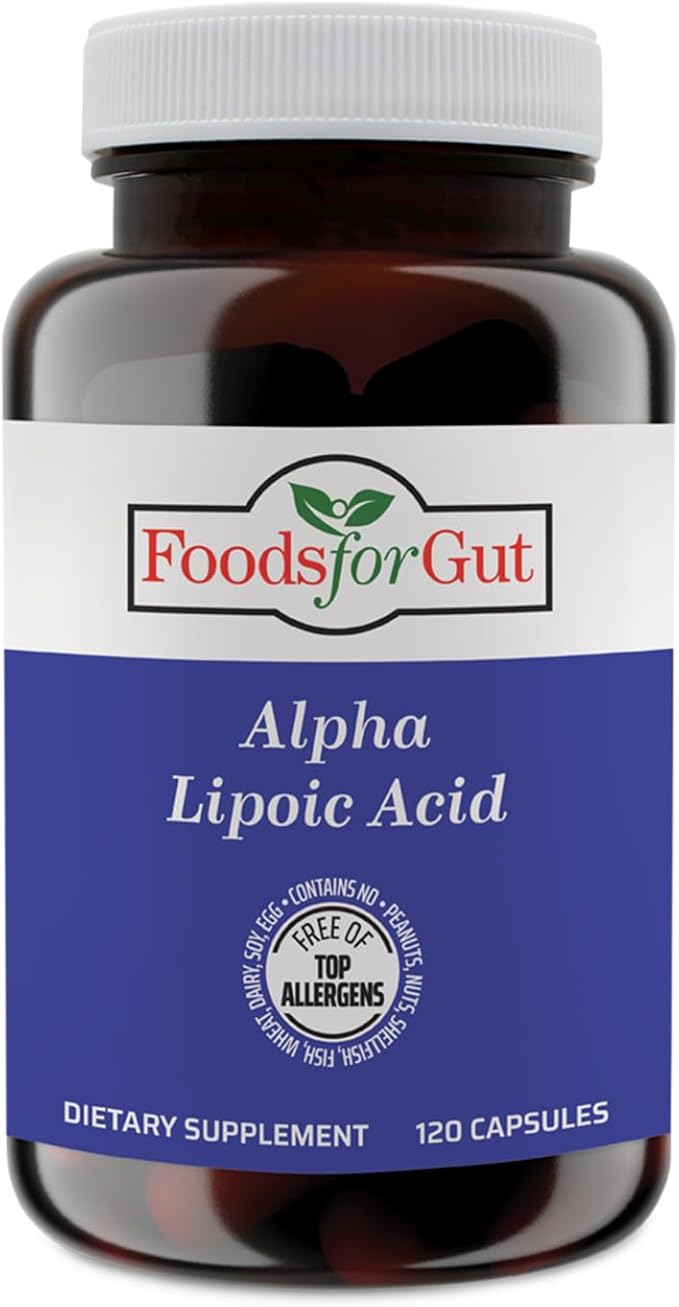 Foods For Gut Alpha Lipoic Acid | 650 mg Per Serving 120 Capsules | Vegetarian Capsules | Free of Top Allergens