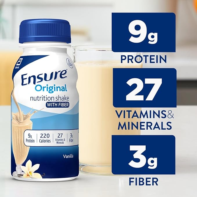 Ensure Original Vanilla Nutrition Shake With Fiber | Small Meal Replacement Shake | Ready to Drink | 9g Protein 27 Vitamins and Minerals | 8 fl oz - 24 Pack