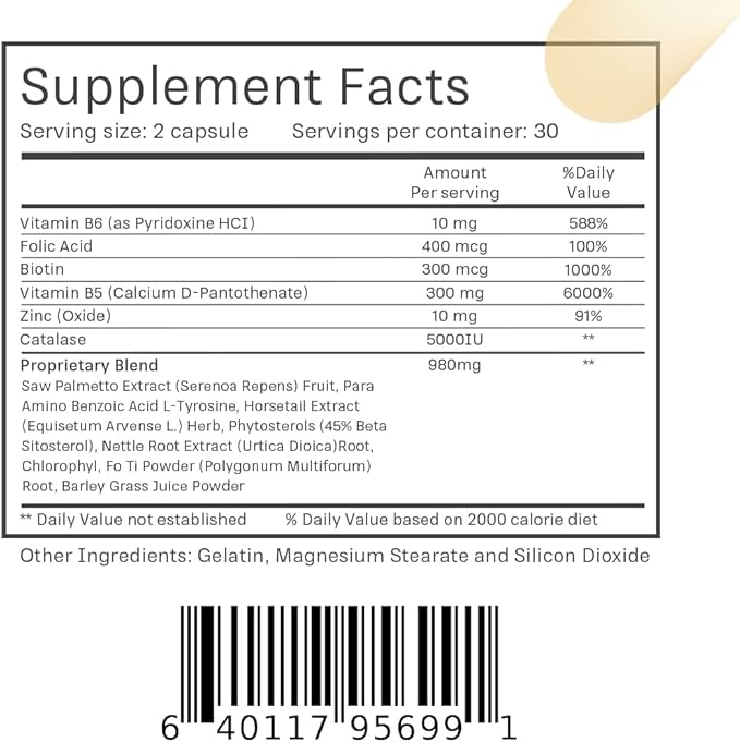 Hair Growth Supplement 250 mg - Anti-Grey Supplement for Men and Women with Folic Acid B-Vitamins &amp Biotin - Supports Grey Hair Change and Promotes Strong Healthy Hair