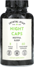 Crystal Star Night Caps Natural Sleep Aid Supplement (60 Capsules) – Herbal Non-Habit Forming – Valerian Root Kava &amp Passion Flower – Non-GMO