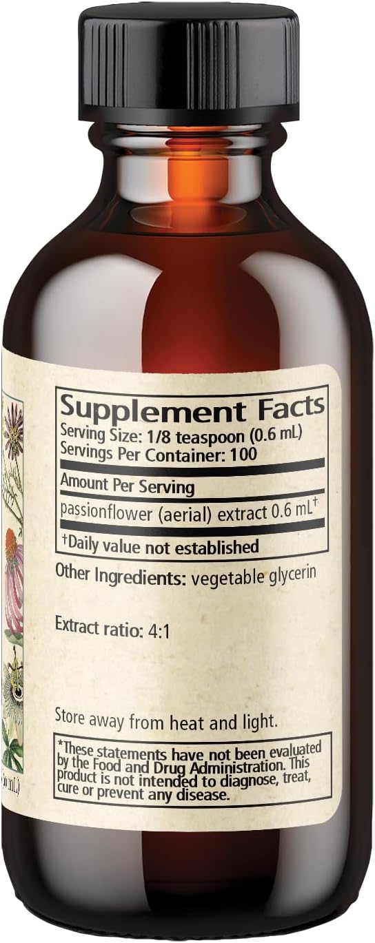 Wise Woman Herbals Passionflower Botanical Syrup (Formerly Solid Extract) 4:1 Alcohol-Free Extra Strength Sleep Aid Eases Tension Supports Calm Mood &amp Restful Sleep Pure Non-GMO 4 Fl Oz