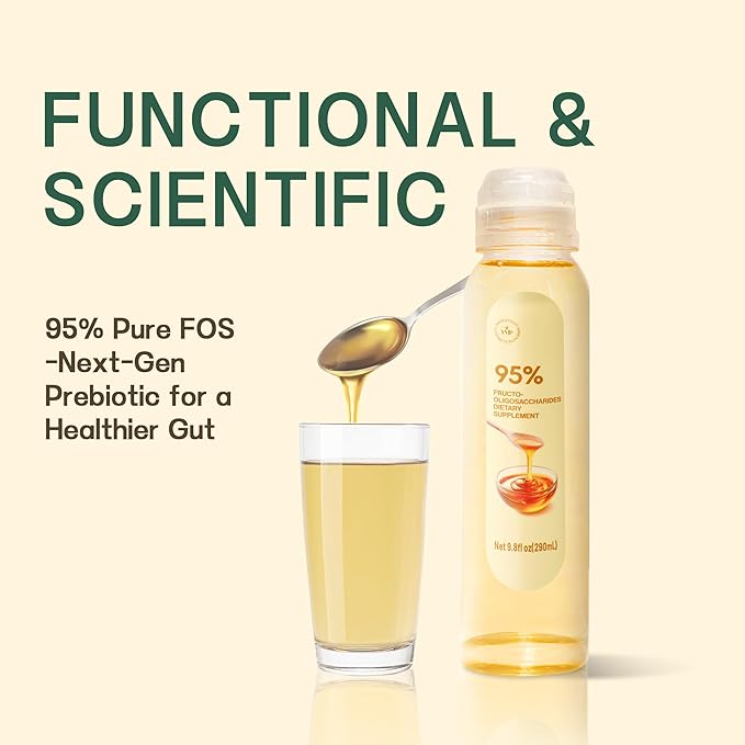 YVIP 95% Fructooligosaccharides (FOS) Prebiotic Fiber - Natural Digestive &amp Gut Health Support - Ideal for Whole Familly Low GI Liquid Fiber Supplement (290mL)