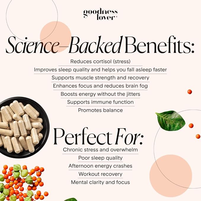 Goodness Lover Ashwagandha Supplement Ashwagandha and Black Pepper Adaptogens to Support Sleep Stress Focus &amp Clarity Calm 30 Servings