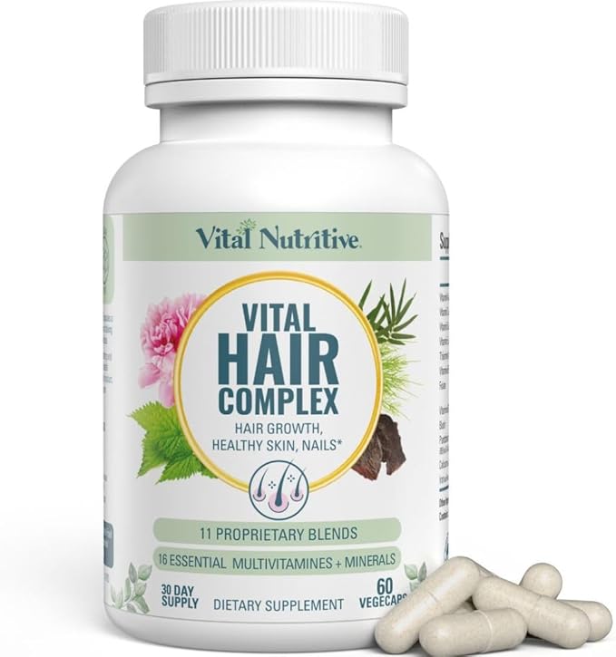 Vital Hair Complex – Biotin &amp Vitamin B Hair Vitamins for Women &amp Men – Supports Healthy Hair Skin &amp Nails – Hormone-Free Gluten-Free – Hair Supplement for Women &amp Men