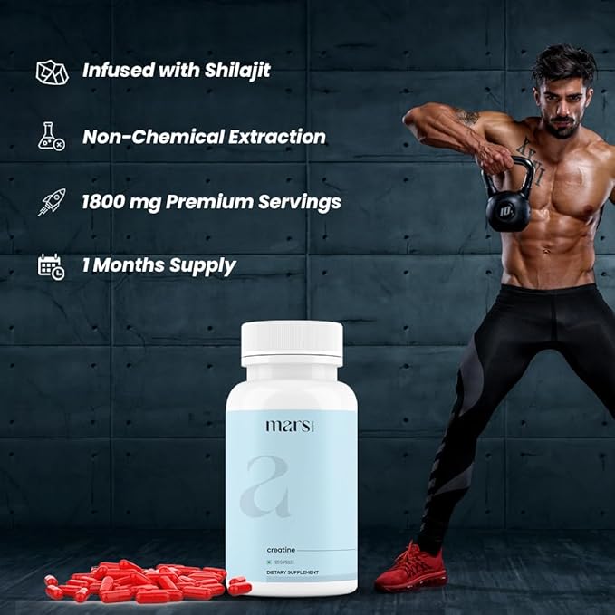 Mars Micronized Creatine Monohydrate Caps: Powered with Shilajit | 100% Pure and Natural | Good Health Company 360 Count (Pack of 3)