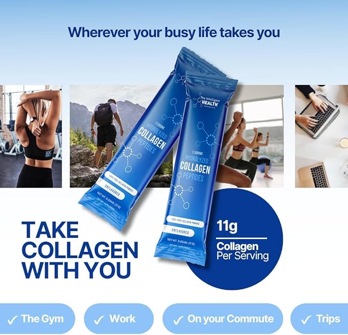The Intelligent Health Hydrolysed Collagen Powder (Bovine) - High Protein Grass Fed Unflavoured Peptides - Collagen Supplements for Women | Gluten Free Paleo &amp Keto Friendly (Stick Pack (30))