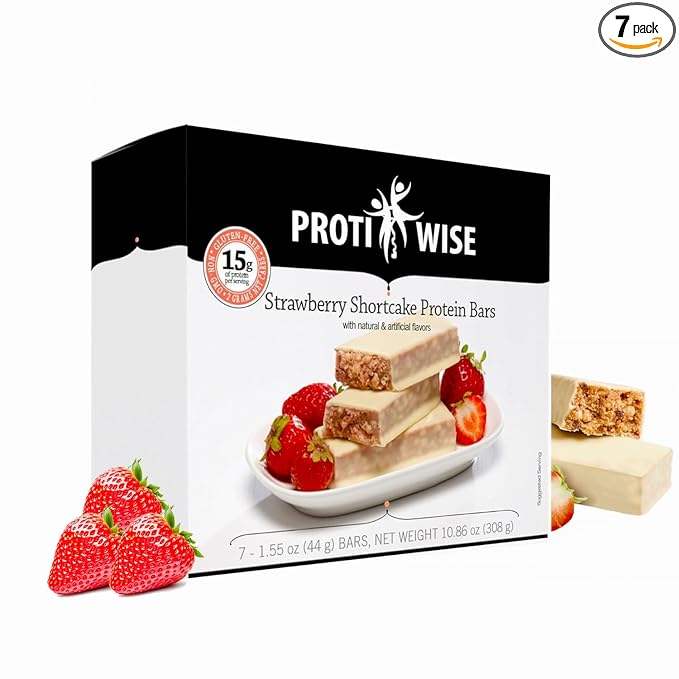 ProtiWise Strawberry Shortcake Protein Bar | 15g High Protein for Weight Loss and Diet Support | Low Calorie Low Fat Low Sugar | Perfect Sweet Cravings Solution | 7/Box