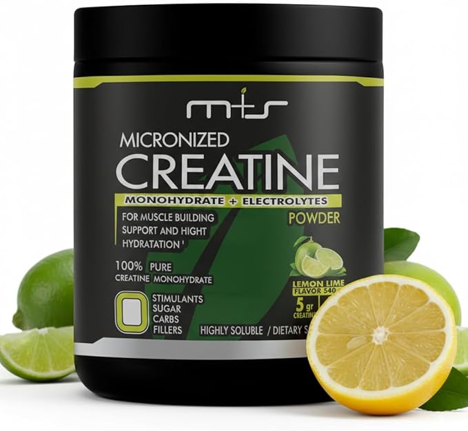 M+S Micronized Creatine Monohydrate Powder with Electrolytes – 5g Creatine per Serving Lemon Lime Flavor – Highly Soluble Creatine Powder for Hydration Support – Sugar Free 60 Servings