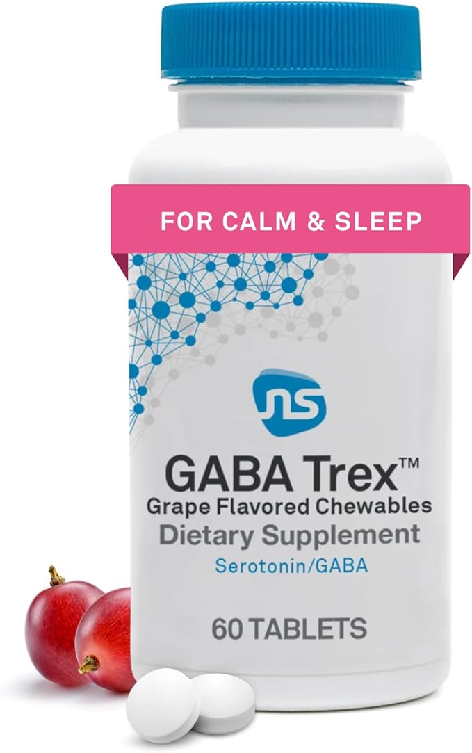 Neuroscience GABA Trex - Chewable GABA &amp L-Theanine Supplement and Calm Aid for Rest Relaxation and Stress Support - Vegan Sleep Aid Tablets - Grape Flavored (60 Tablets)