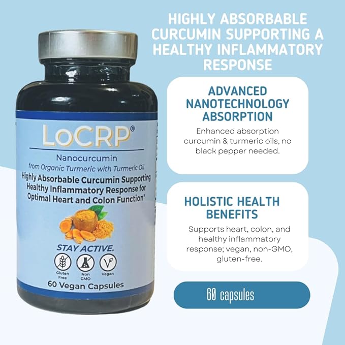 LoCRP Nano-Absorb Curcumin &amp Turmeric Oil Capsules - Vegan Heart &amp Colon Support 60-Day Supply