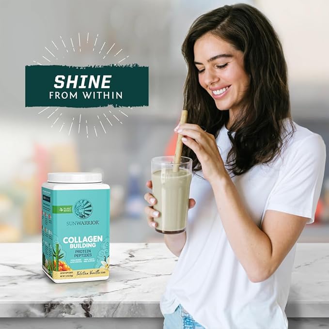 Sunwarrior Collagen Peptides Building Powder | Vegan Collagen for Women Plant-Based Protein Powder | Hyaluronic Acid Biotin Silica Vitamin C for Hair Skin &amp Nails | 40 Servings Vanilla Flavore