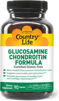 Country Life Glucosamine Chondroitin 1500mg/1200mg - Supports Joint Health &amp Lubrication - Maintains Healthy Cartilage Tendon Joint Tissue - Gluten Free Non-GMO - 90 Capsules - For Adults