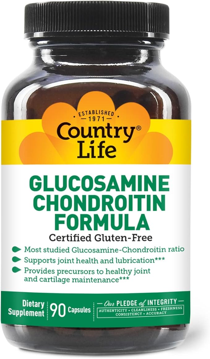 Country Life Glucosamine Chondroitin 1500mg/1200mg - Supports Joint Health &amp Lubrication - Maintains Healthy Cartilage Tendon Joint Tissue - Gluten Free Non-GMO - 90 Capsules - For Adults