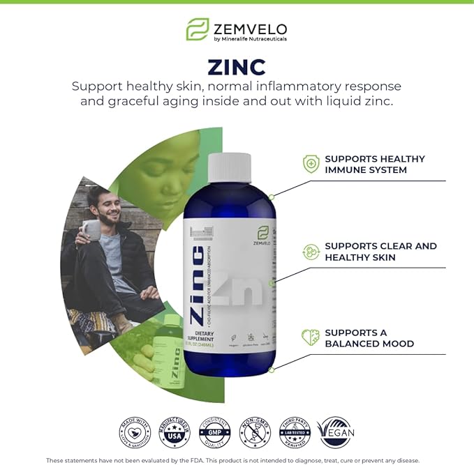 Liquid Ionic Zinc Supplement – Supports Immune Health &amp Energy Production – Maintains Skin and Cellular Health – 3-Month Supply