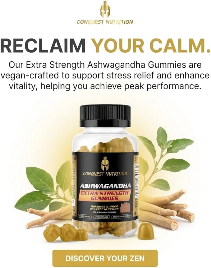 Ashwagandha Extra Strength Vegan Gummies – Stress Relief &amp Calm Support Adaptogen Supplement for Relaxation Mood &amp Energy Balance Non-GMO Natural Flavor 60 Gummies