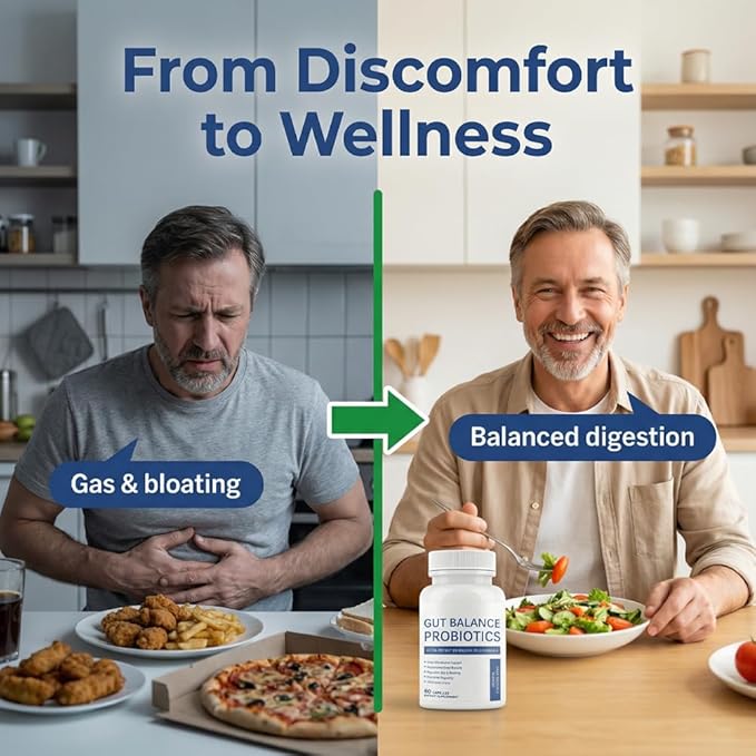 Gut Balance Probiotics 100 Billion CFU Capsules Suitable for Adults - 16 Diverse Strains Daily Digestive and Immune Support Relieves Gas Bloating &amp Promotes Regularity - 60 Vegan Capsules