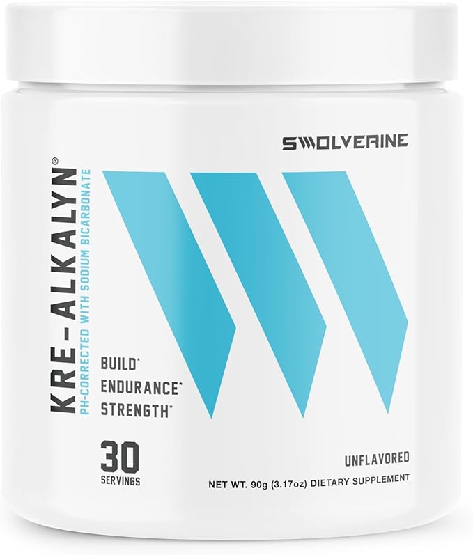 Swolverine Kre-Alkalyn Creatine Powder – pH-Buffered Creatine with Sodium Bicarbonate No Loading Phase Supports Strength Power &amp High-Intensity Performance 30 Servings Unflavored