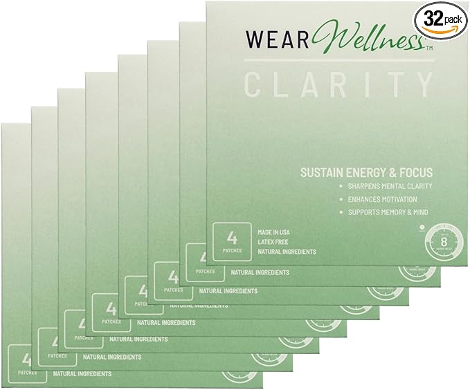 Clarity Film Patches – Topical Patches for Energy &amp Focus - Patch with Botanical Extracts – Natural Support for Memory &amp Concentration - Long-Lasting Effect – 32 Pack