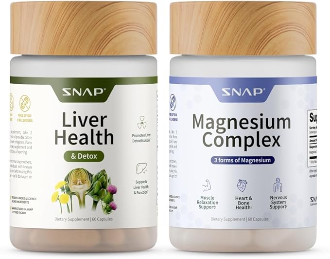 Snap Supplements Liver Health + Magnesium Complex Bundle 60 Vegetarian Capsules Each