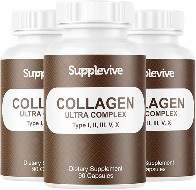 Collagen Ultra Complex Types I II III V &amp X Multi Collagen Protein Peptides Supports Hair Skin &amp Nails - Joint Support Pure Hydrolyzed Collagen Peptides Supplement 90 Capsules (3)