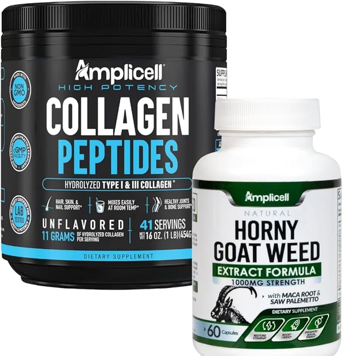 Multi Collagen Peptides Powder + Horny Goat Weed Supplement – Type I &amp III Collagen for Hair Skin Joints + Herbal Blend with Maca L-Arginine &amp Tongkat Ali – Energy &amp Vitality Support –