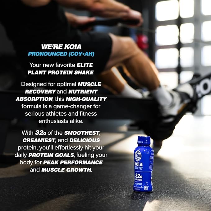 Koia Elite Plant Based Protein Shake Vanilla 32g Protein 4g Sugar 6g Prebiotic Fiber Pre &amp Post Workout Nutritional Drink No Seed Oils Dairy-Free Gluten-Free Non-GMO 12 Fl Oz (Pack of 12