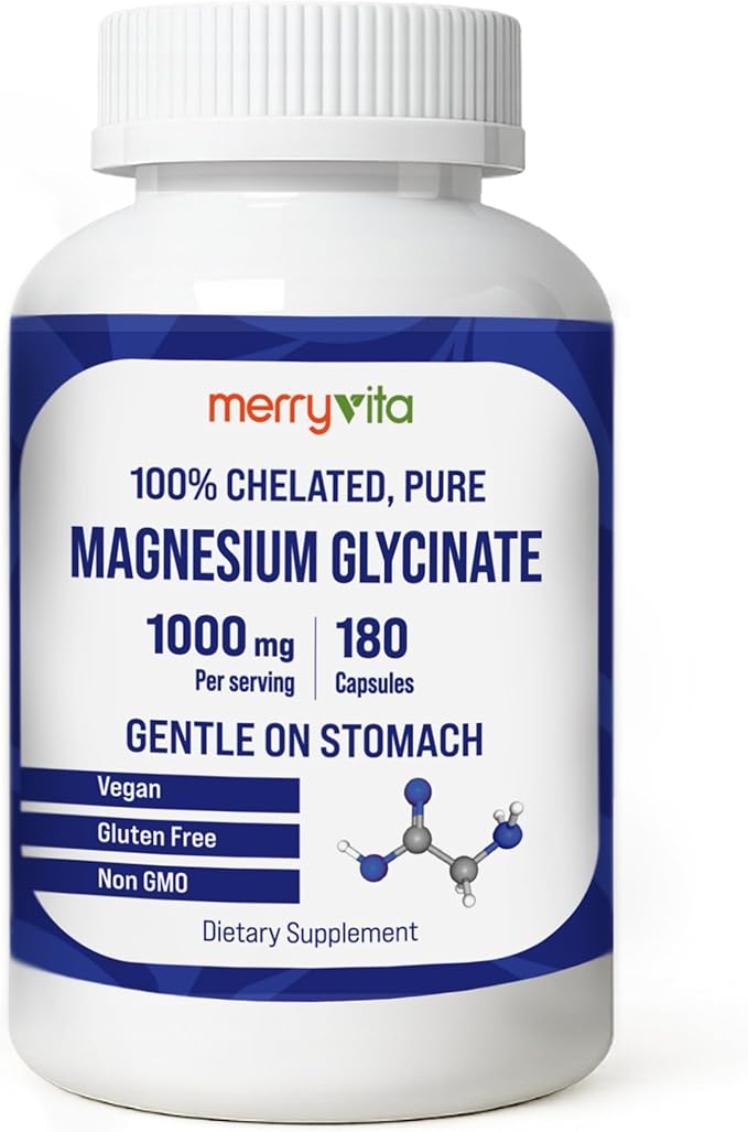 Magnesium Glycinate 1000mg - High Absorption chelated Magnesium Supplement - Supports Relaxation Restful Sleep Muscle Function &amp Bone Health - 180 Capsules - Vegan Non-GMO