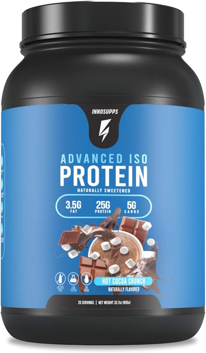 InnoSupps Advanced Iso Protein | 100% Whey Isolate Protein Powder | No Artificial Sweeteners| Low Fat Low Carbs | 25g of Protein | Hormone Free Gluten Free Soy Free | (Hot Cocoa Crunch)