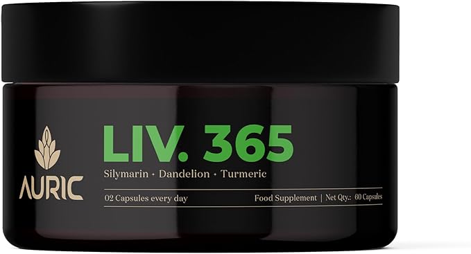 Auric Herbal Liver Support Supplement | Milk Thistle (Silymarin) Turmeric Garlic Ginger for Liver Health | Advanced Detox &amp Cleansing Formula for Active Liver | 60 Capsules