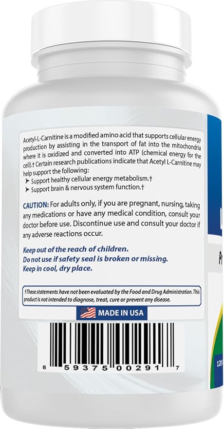 Best Naturals Acetyl L-Carnitine (ALCAR) 500mg 120 Capsules 120 Servings - Non-GMO and Gluten Free 1 Capsule per Serving (3 Pack)