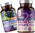 Number One Nutrition N1N Premium Magnesium Citrate [1250mg] and Elderberry Immune Support [10 Potent Ingredients] 2 Pack Bundle