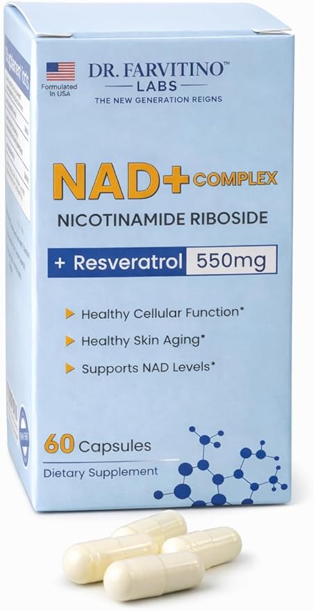 NAD+ 550mg – Cellular Energy &amp Healthy Aging Support – Nicotinamide Adenine Dinucleotide Supplement – 60 Capsules