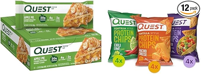 Quest Nutrition Apple Pie Protein Bar 20g Protein 4g Net Carbs 2g Sugar &amp Tortilla Style Protein Chips Variety Pack Chili Lime Nacho Cheese