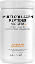 Codeage Multi Collagen Peptides Protein Powder - Chocolate Mocha Instant Coffee - Gourmet Knoa Coffee Drink &amp Shake - Collagen Type I II III V &amp X - Grass-Fed Hydrolyzed Non-GMO - 14.39oz