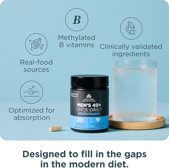 Ancient Nutrition Multivitamin for Men Multi Men's 40+ Once Daily Vitamin Supplement Magnesium Vitamin A Methylated B and K2 Supports Immune System  30 Ct