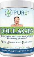 PURE® Hydrolyzed Marine Collagen Powder - 10g Collagen per Serving - 30 Servings Unflavored - with 100mg Vitamin C for Maximum Absorption - Skin Hair Nail &amp Joint Support - Non-GMO Made in USA