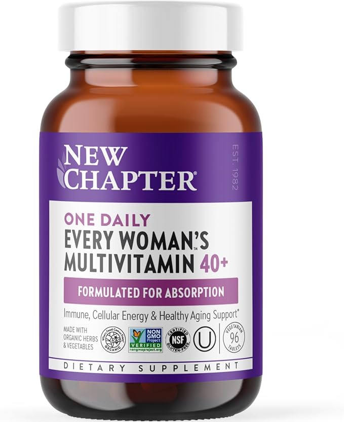 New Chapter Women’s Multivitamin 40+ extra B6 &amp B12 Biotin for Hair Growth D3 Vit C Zinc for Immune &amp Stress Support Gentle on an Empty Stomach One Daily Non-GMO Gluten-Free 96 Table
