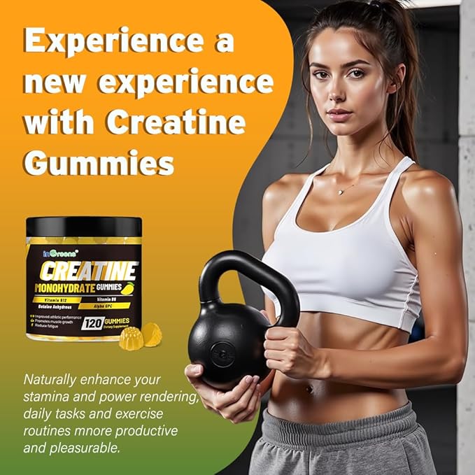 Creatine Monohydrate Gummies 6g for Men &amp Women Potent Creatine Supplement Chewables Creatine for Energy Boost Increase Strength and Build Muscle Gluten-Free Sugar Free120 Count